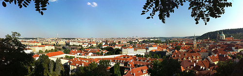 view while walking down old castle stairs